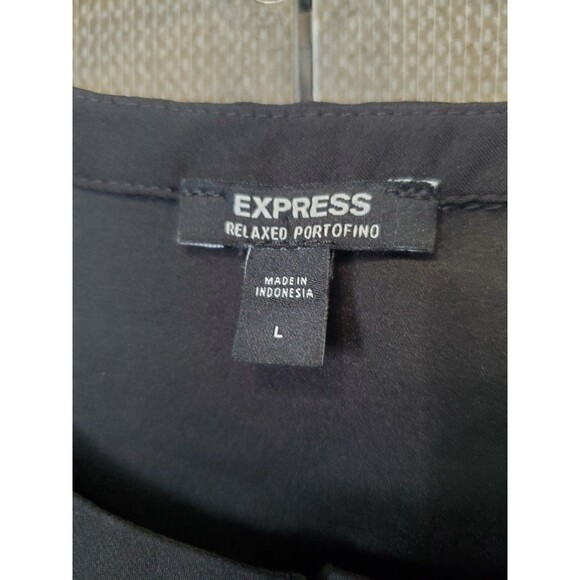 Expresss Relaxed Portofino Black Pleated Front Keyhole Neck Long Sleeve Blouse L - Picture 3 of 5